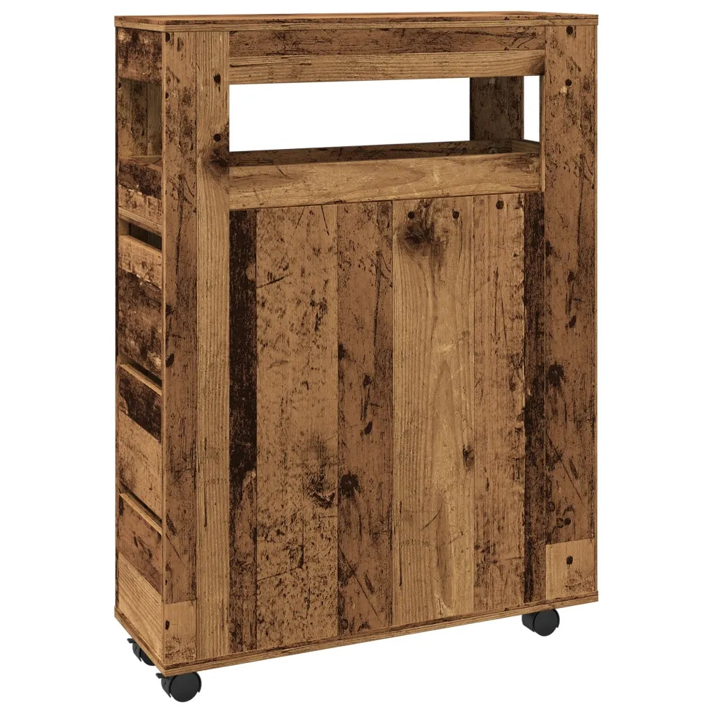 Mobile da Bagno | Armadio da bagno Stretto con Ruote Legno Vecchio in Truciolato