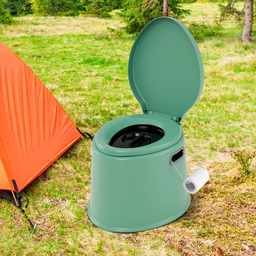 Toilette da viaggio portatile per esterni leggera con secchio interno rimovibile-Supporto per carta igienica rimovibile Verde