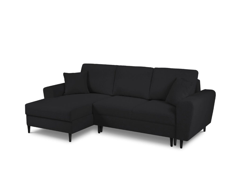 Cosmopolitan Design - Divano convertibile angolare sinistro con contenitore "Kyoto" 4 posti in bouclé nero 