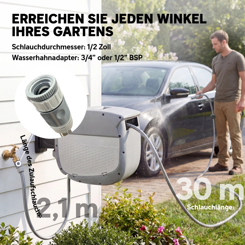 Avvolgitubo per Giardino con Tubo 30 m ¨C zephmum ¨C 180¡ã Girevole, Avvolgimento Automatico