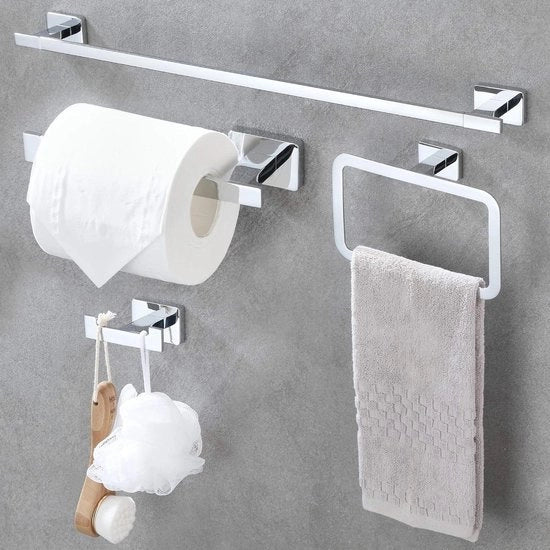 Set di accessori per la camera da bagno - 4 pezzi di 40cm maniglie per asciugamani - Supporto per asciugamani in acciaio inossidabile - Supporto per carta igienica - Anello per asciugamani in acciaio inossidabile