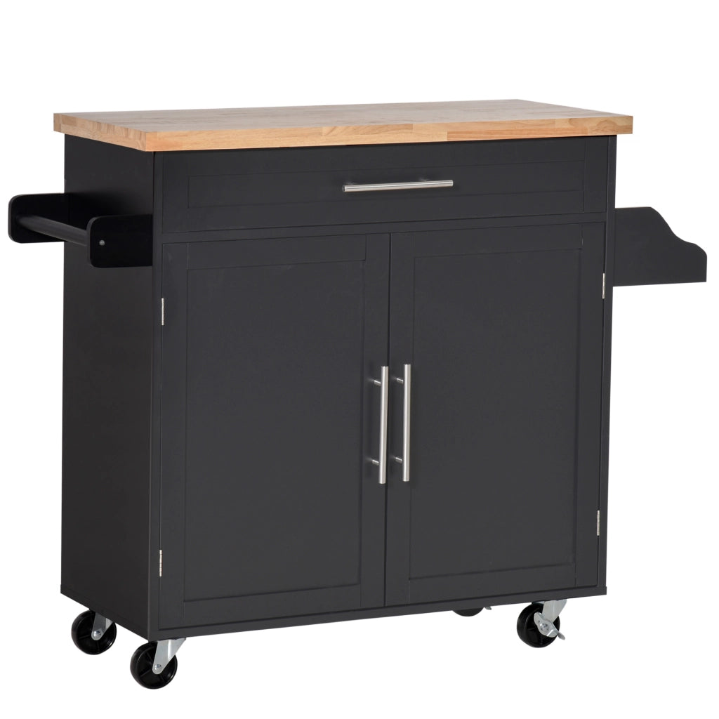 Carrello Cucina Multiuso con Cassetto, Armadietto e Ruote ¨C zephmum ¨C Nero, Legno, 109x40x89 cm