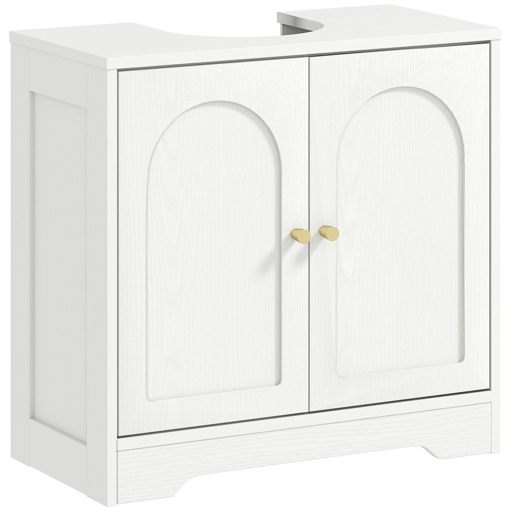 Mobiletto Bagno Sottolavabo con 2 Ante Apertura Arco ¨C Zephmum ¨C Bianco 60x30x65 cm