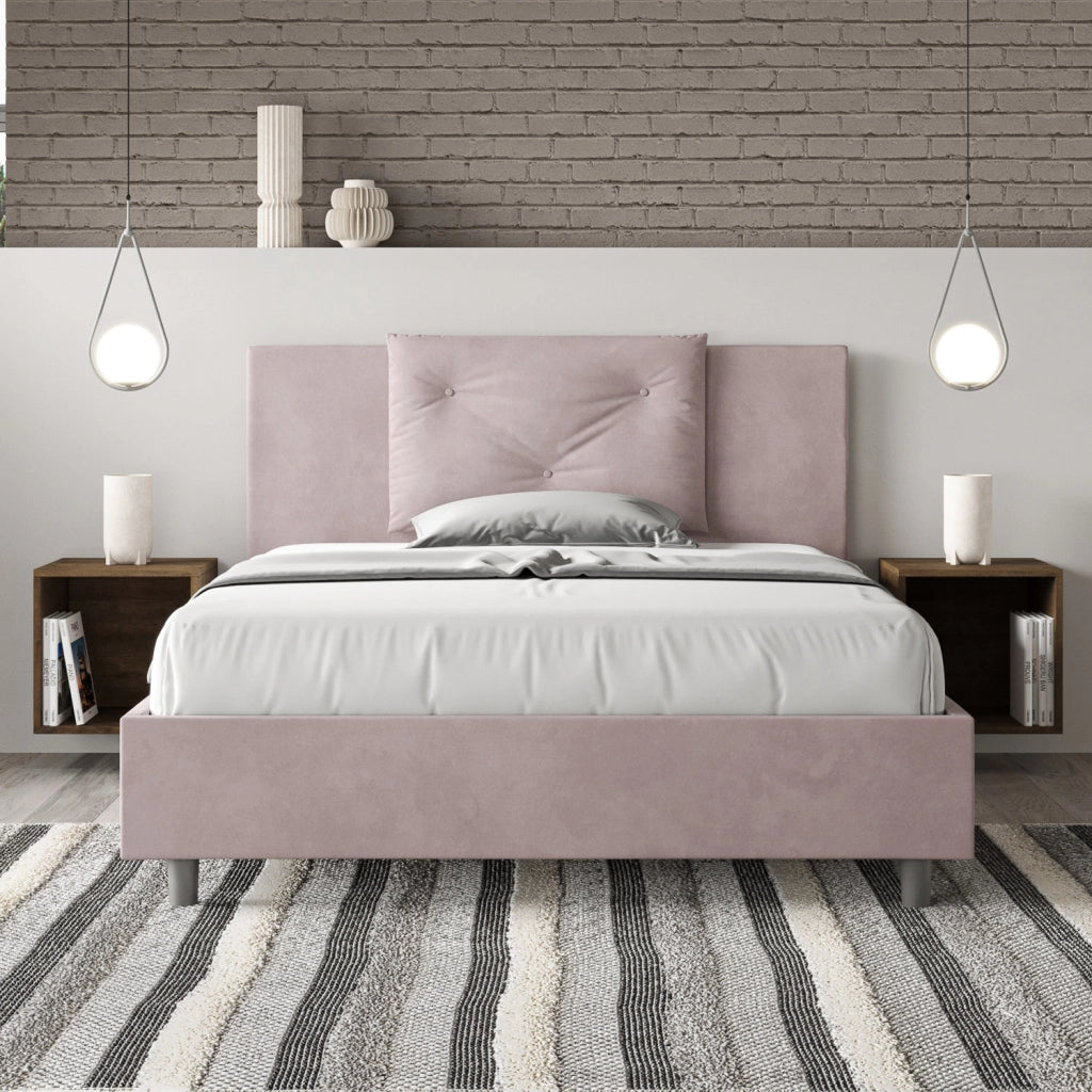 BS COM Letto queen size contenitore imbottito 150x190 microfibra glicine
