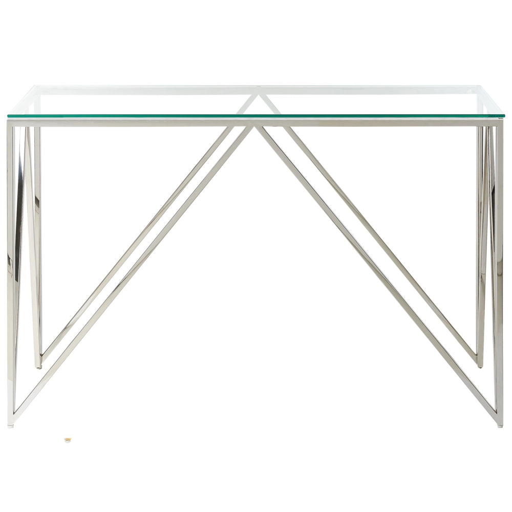Consolle Argento Vetro Temperato Acciaio Inox 120 x 40 cm Rettangolare Glam Moderno Soggiorno Camera Da Letto Corridoio