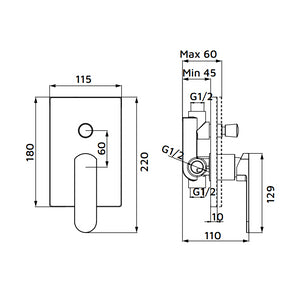 Miscelatore incasso doccia con deviatore nero opaco - serie Venere
