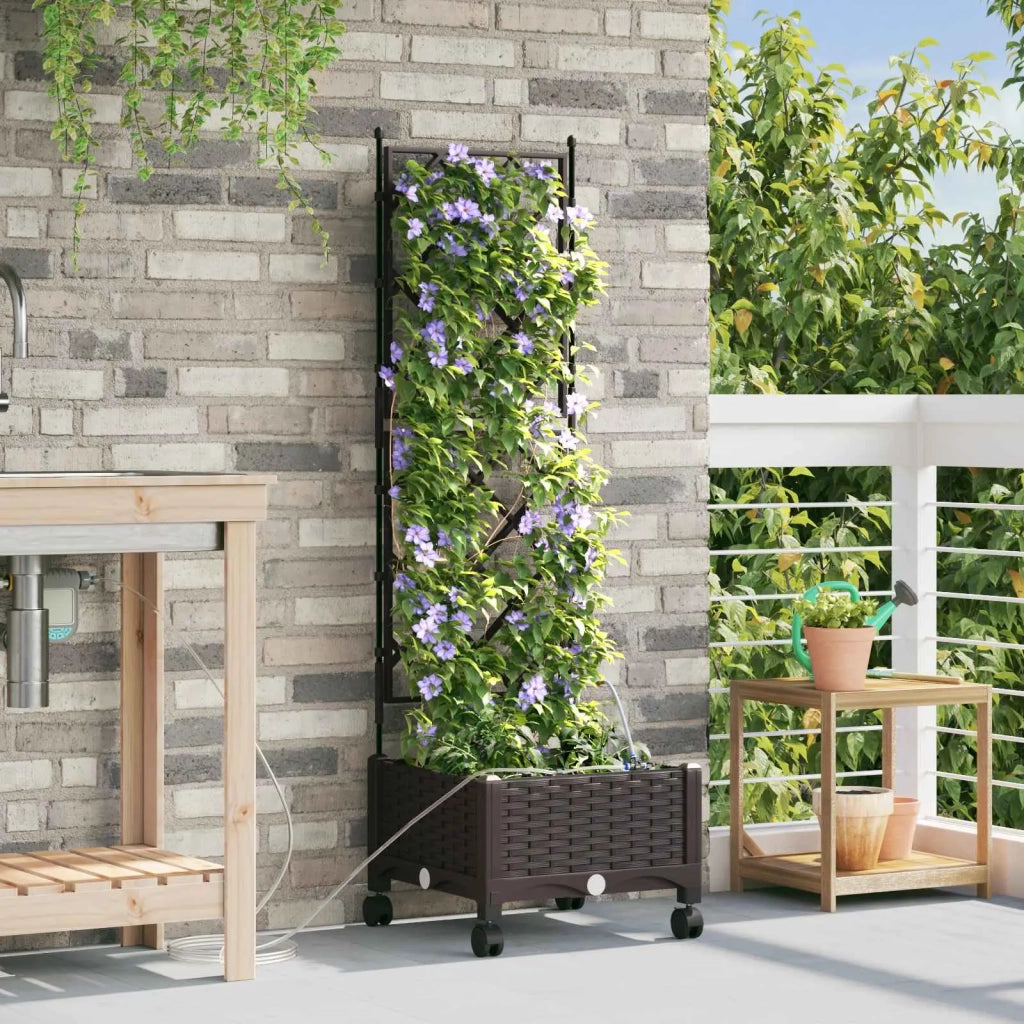 Vaso da Giardino con Irrigazione e Ruote Marrone PP 3422944