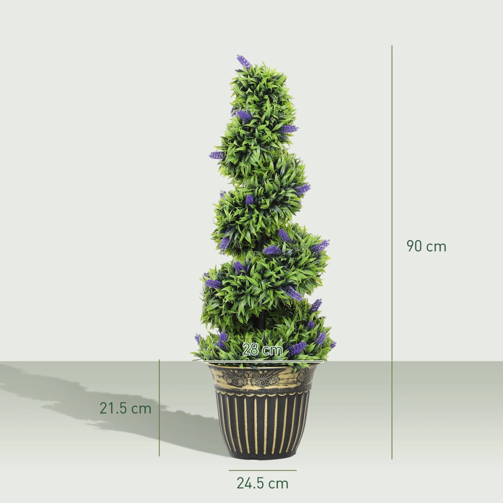 Set Piante Artificiali a Spirale in PE ¨C zephmum ¨C 90 cm Verde e Blu con Vaso