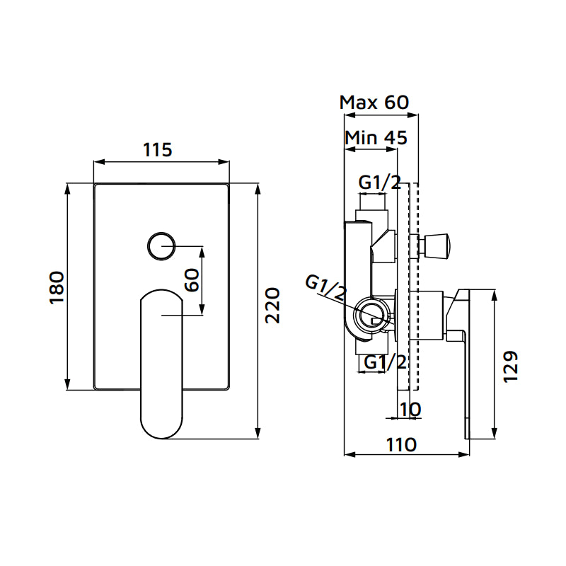 Miscelatore incasso doccia con deviatore gungrey - serie Venere