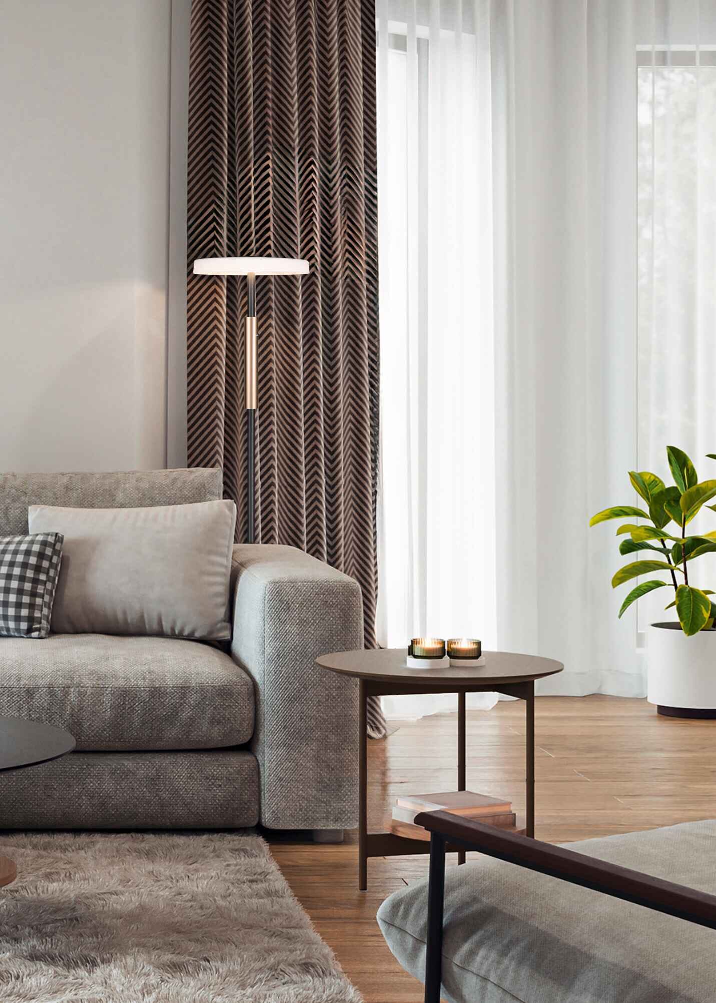 Piantana LED, metallo e vetro, caffè e bianco, H 130 cm, Celeste