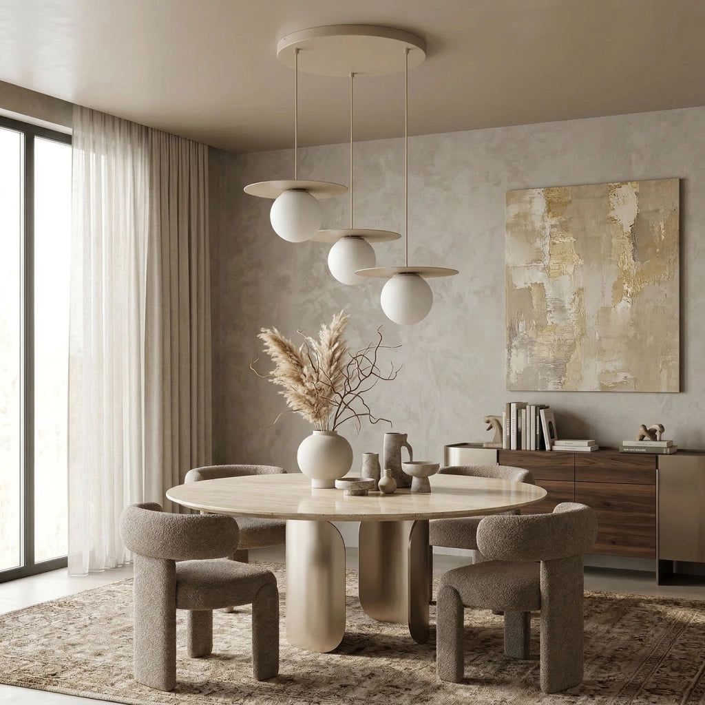Lampada sospesa Flat 3xE27 beige sfere bianche Luminex