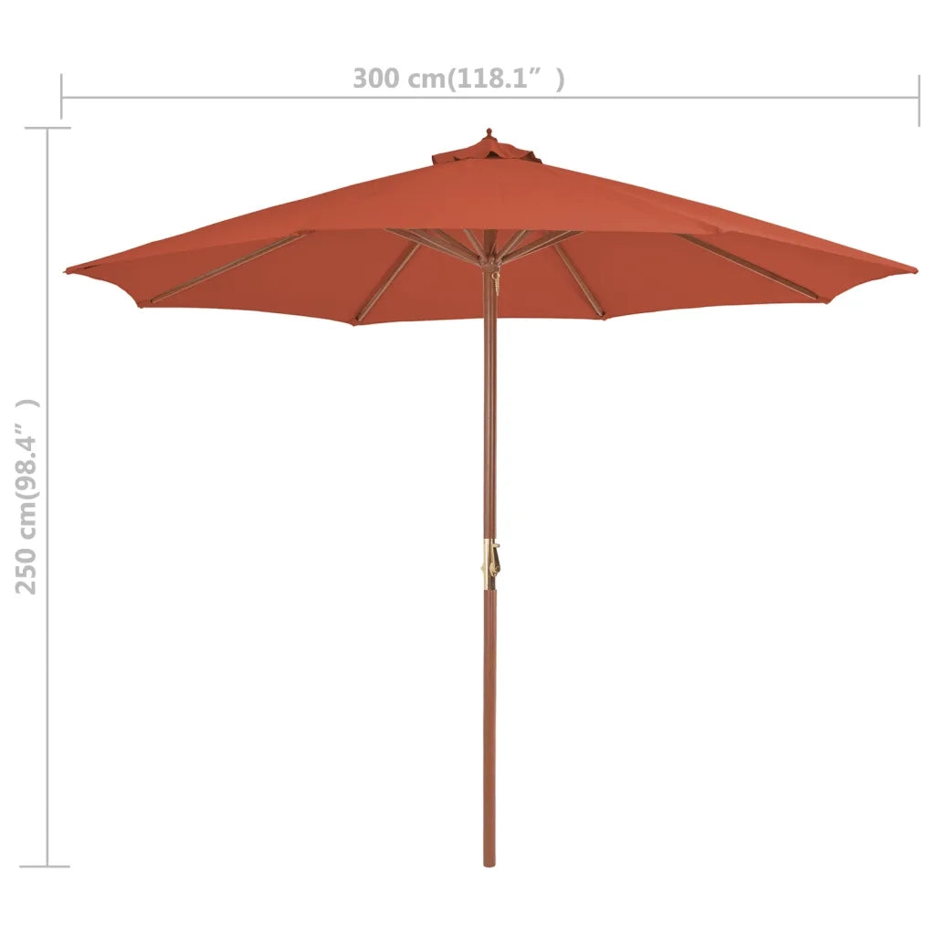 Ombrellone da Esterni-Ombrello da giardino con Palo in Legno 300 cm Terracotta
