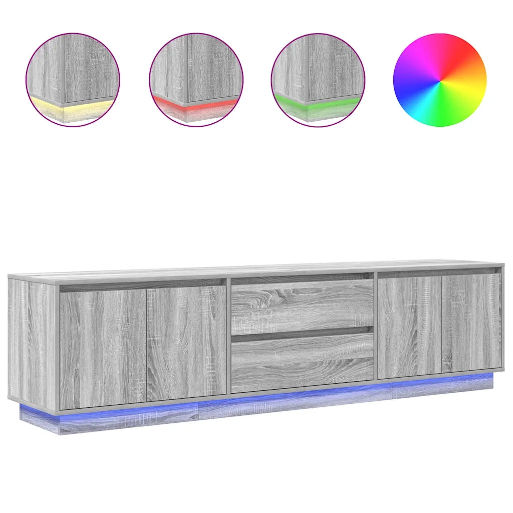 Mobile Porta TV con Luci LED-Credenza per TV Grigio Sonoma 193,5x41x50 cm