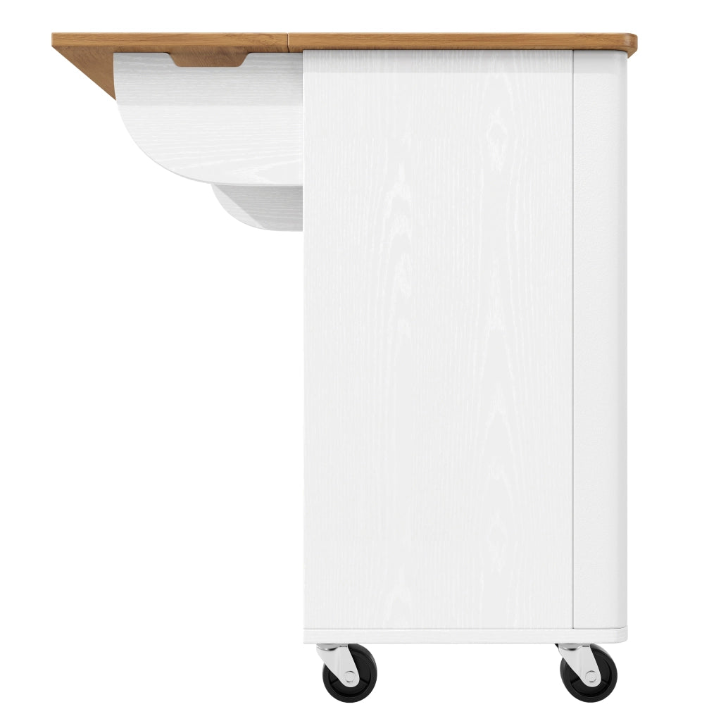 Isola da cucina mobile con 3 ante, piano pieghevole, 130x45(75)x92 cm, bianca