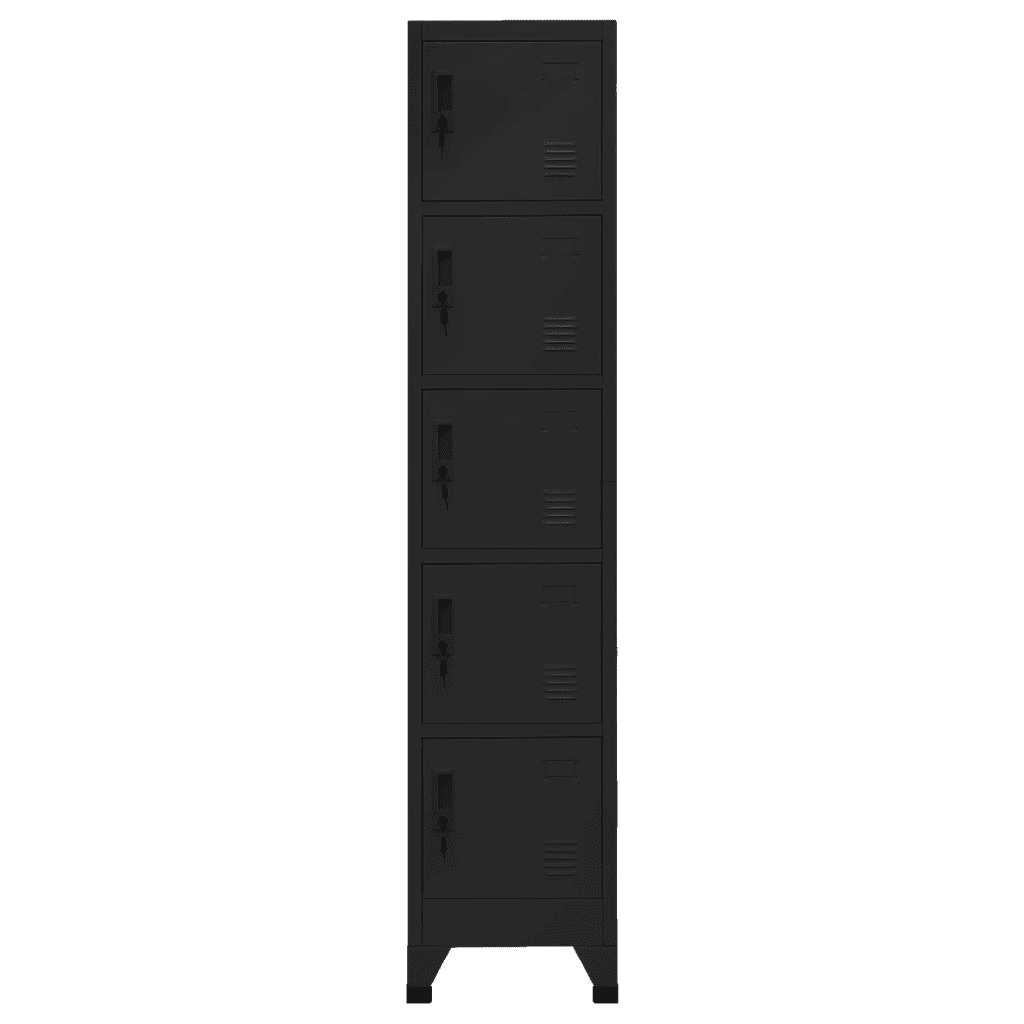 Armadietto moderno 38 x 40 x 180 cm con 5 ante chiudibili a chiave ufficio/ripostiglio acciaio nero 02_0047004