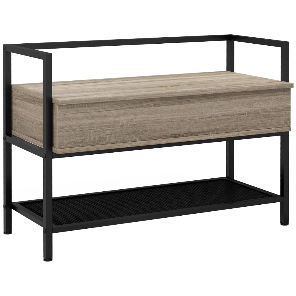 Banco ingresso con tapa abatible e ripiano grigliato ¨C zephmum ¨C rovere 84x39.5x61 cm