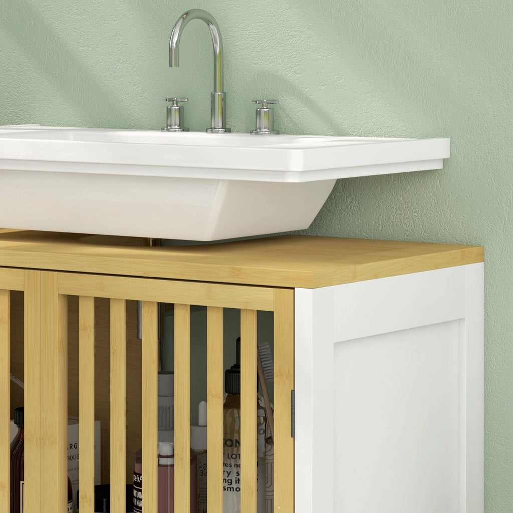 Mobile Sottolavabo 2 Ante con Ripiano Regolabile ¨C zephmum ¨C 60x30x70 cm MDF e Bamb¨´