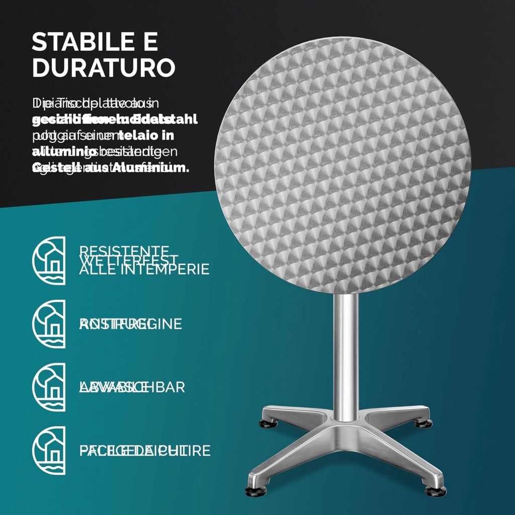 Set di 2 Tavoli da Bar Pieghevole Regolabile 70cm / 115cm Alluminio Rotondo Ø 60cm Tavolo Giardino Bistrot