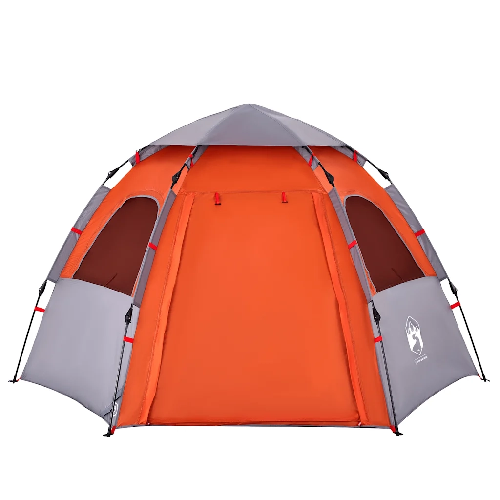 Tenda Campeggio Cabina 4 Pers.-Tenda per Escursionismo Grigio Arancione Rilascio Rapido 344026