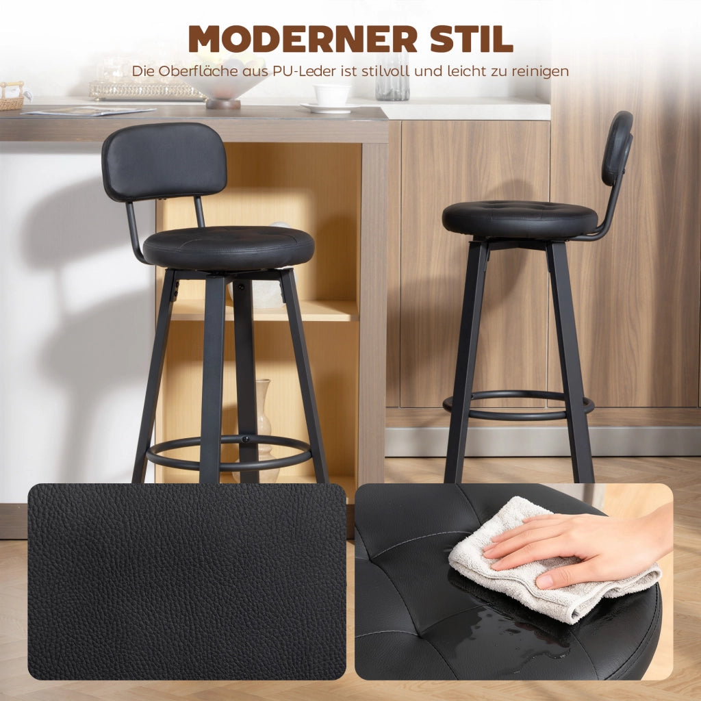 Sgabello da Bar ¨C zephmum ¨C Set 2 Pezzi, Imbottita, Similpelle, Struttura in Metallo, Nero