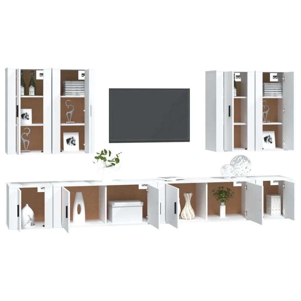 Set Mobili Porta TV 8pz Bianco in Legno Multistrato 3188702