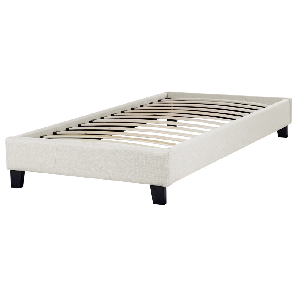 Letto singolo 90 x 200 in tessuto beige chiaro con rete a doghe senza testiera