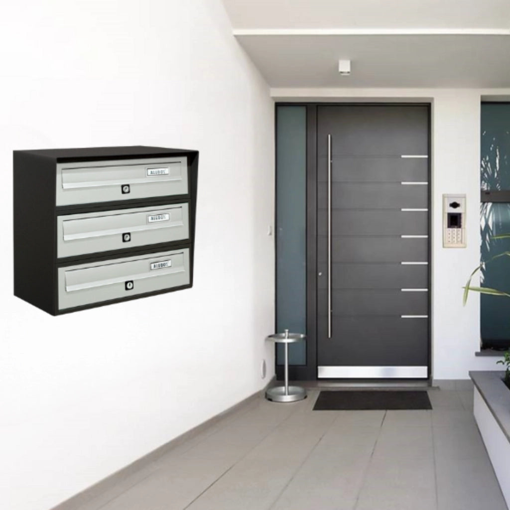 ALUBOX SLIM Cassette Postali Condominiali 3 Posti 37,8X39X30 Cm In Lamiera Zincata E Alluminio Cassetta Postale Da Esterno Condominiale Con Sistema Anti Prelievo