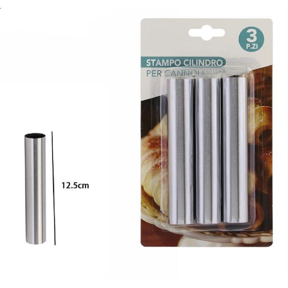 Trade Shop - Set 3pz Stampi Stampo Cilindrico Per Cannoli 12.5cm Pasticceria Dolce Casa 74147 -