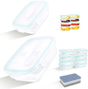 Contenitori in vetro per alimenti con coperchi 32 pezzi (16 contenitori + 16 coperchi) - Contenitori in vetro resistente a microonde, forno a vapore e congelatore - Scatole per preparazione pasti Contenitore in vetro Box da pranzo