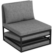Poltrona Letto Singolo con Cuscino 66x70x74 cm in Tessuto Effetto Lino e Metallo Grigio