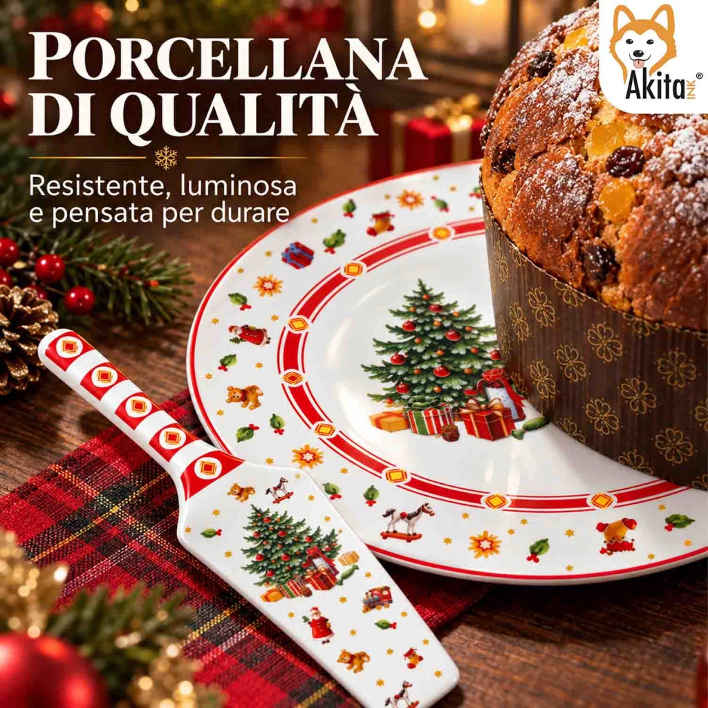 Akitaink Piatto Panettone Christmas Tree 30 cm Paletta Porcellana