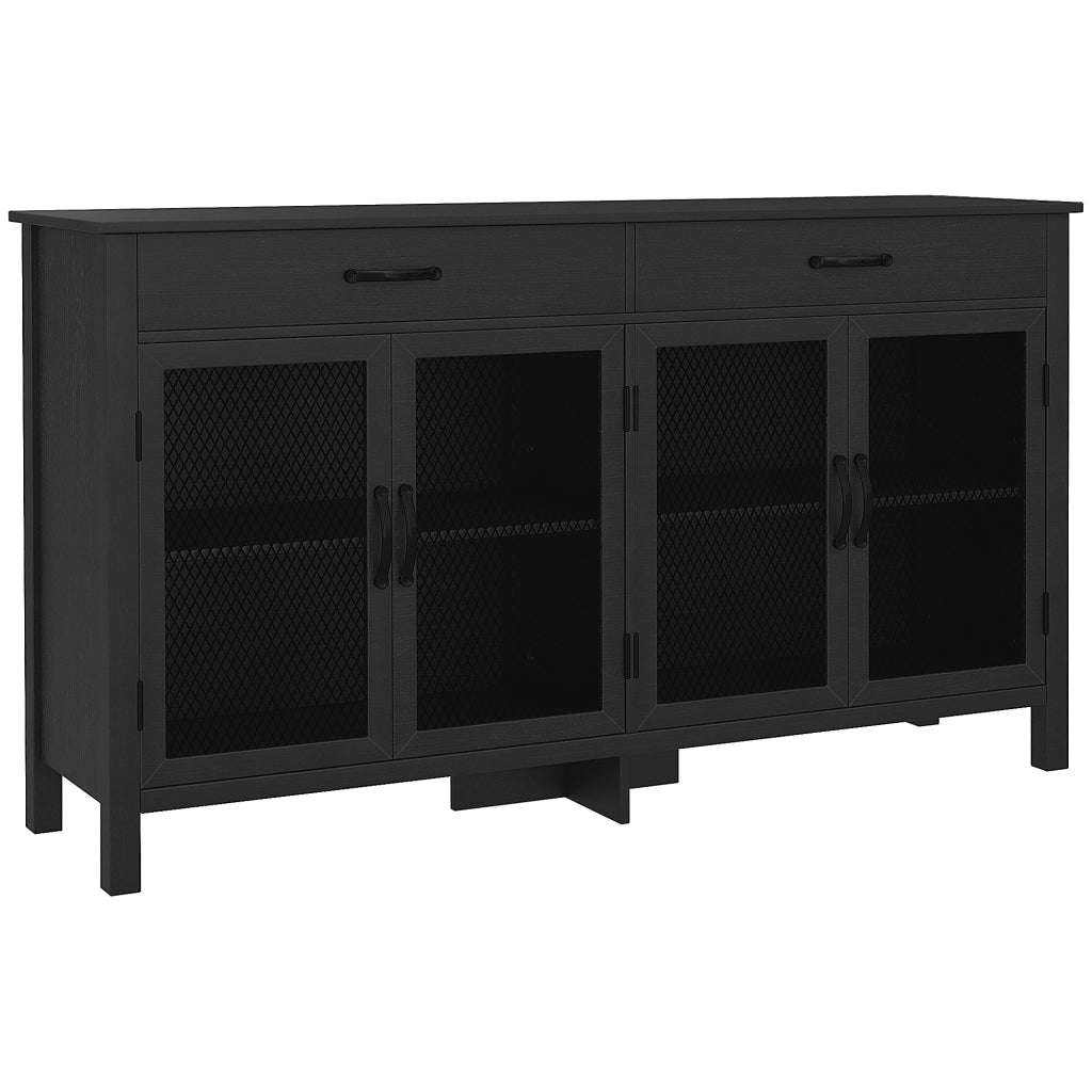 Armadio con ante scorrevoli e cassetti ¨C Zephmum ¨C Nero 150x40x85 cm
