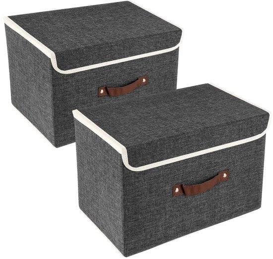 Scatola di Stoccaggio in Poliestere con Copertura - Set di 2 - Dimensioni 38x25x25 cm