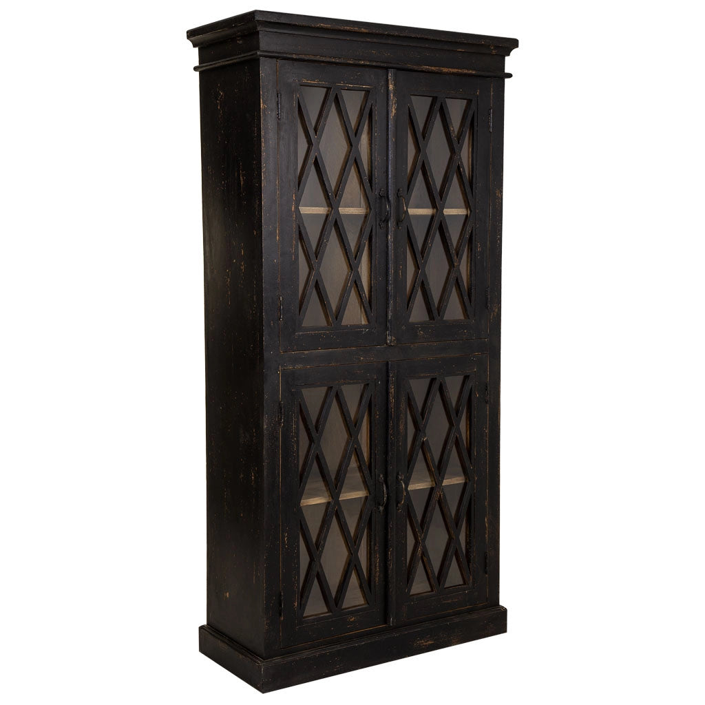 Vetrina in legno e vetro nera fatta a mano 90x40x183