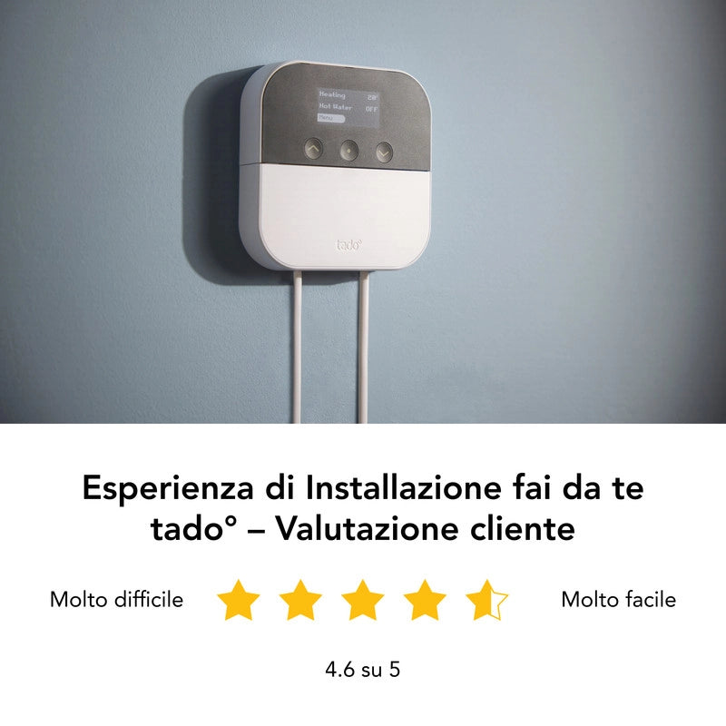 Tado ottimizzatore per poma di calore X. controllo tramite app. Assistenti vocali Google e Alexa. statistiche consumi