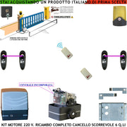 Kit Motore 230 V e Centrale Ricambio Cancello Scorrevole Traina 6 Q.li 2 Radiocomandi Faro Selettore 2 Coppie Fotocellule Pignone Acciaio M4 Z12 Fine Corsa Elettromeccanico Compatibile Altre Marche CE