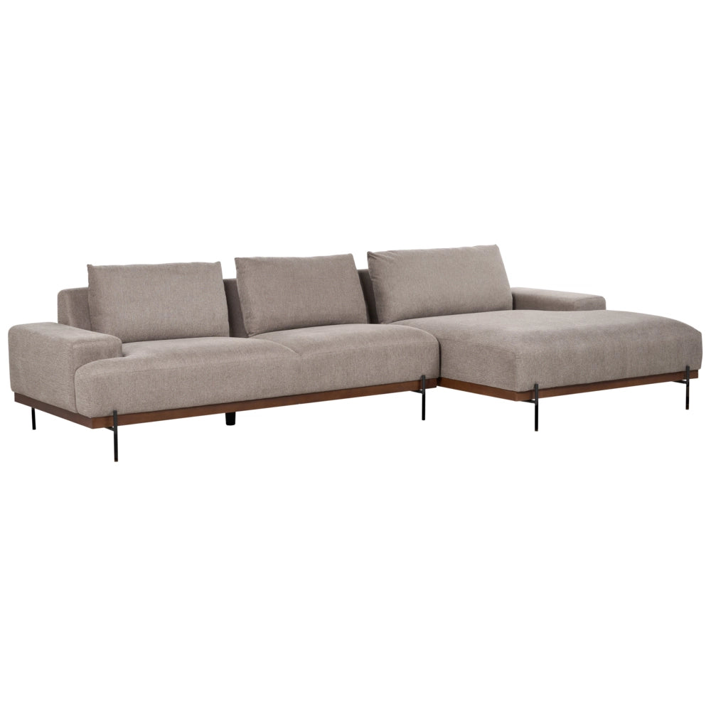 Divano angolare sinistro in tessuto Marrone Chiaro Tessuto Gambe in metallo 3 posti Stile minimalista