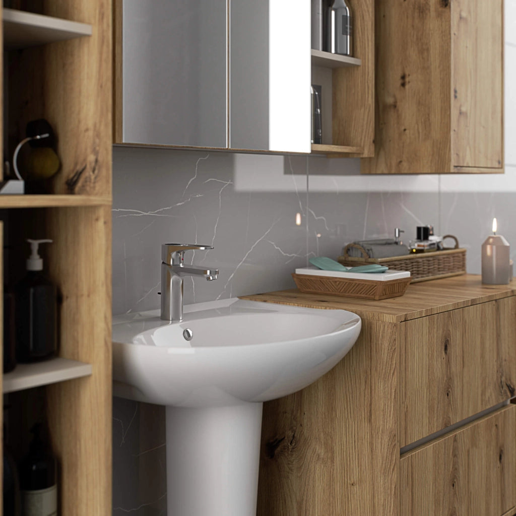 Pensile bagno con specchio VAMI Rovere Artisan, Cashmere 90 cm 2 ante 90x15x75 cm