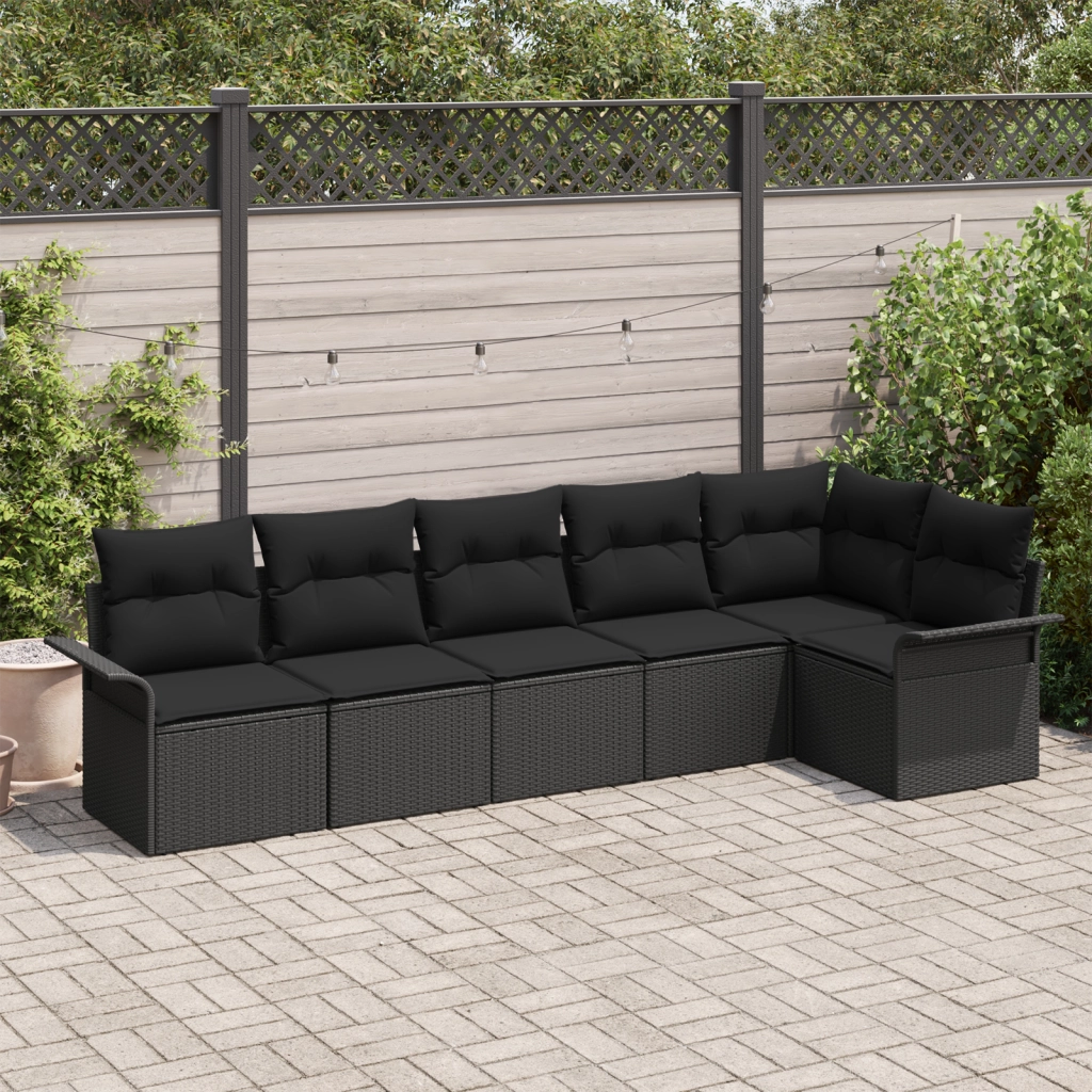 Set di 6 Pezzi Divano da Giardino con Cuscini Nero Polyrattan