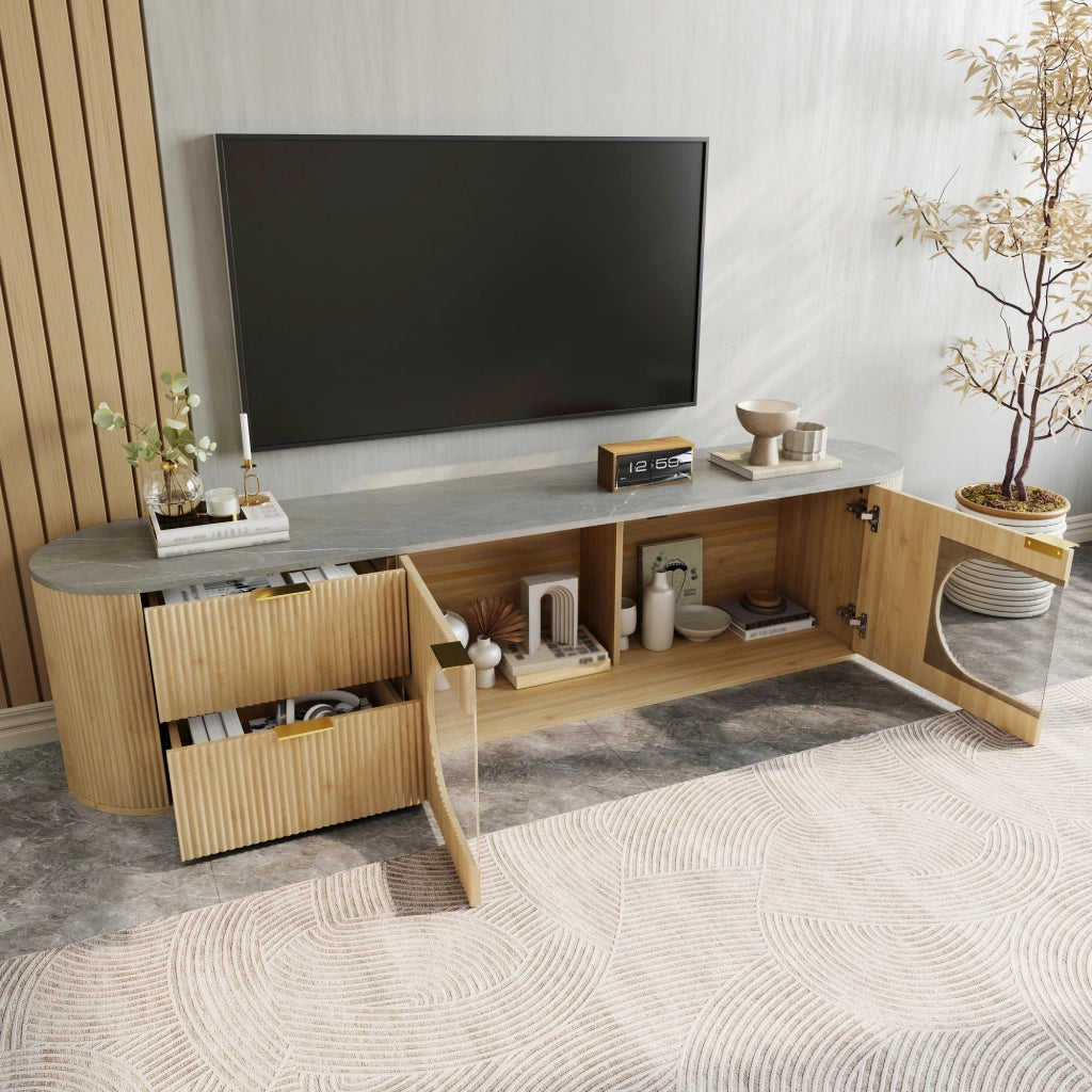Mobile TV con Ante e Vetro ¨C MINIMAL ¨C Legno, Grigio, Soggiorno