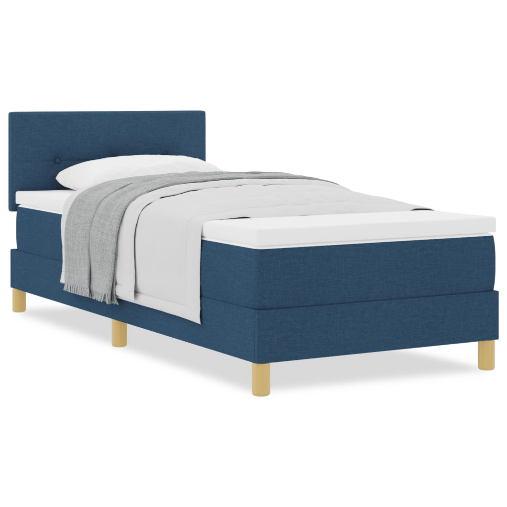 Letto a molle e materasso blu 100x200 cm in tessuto