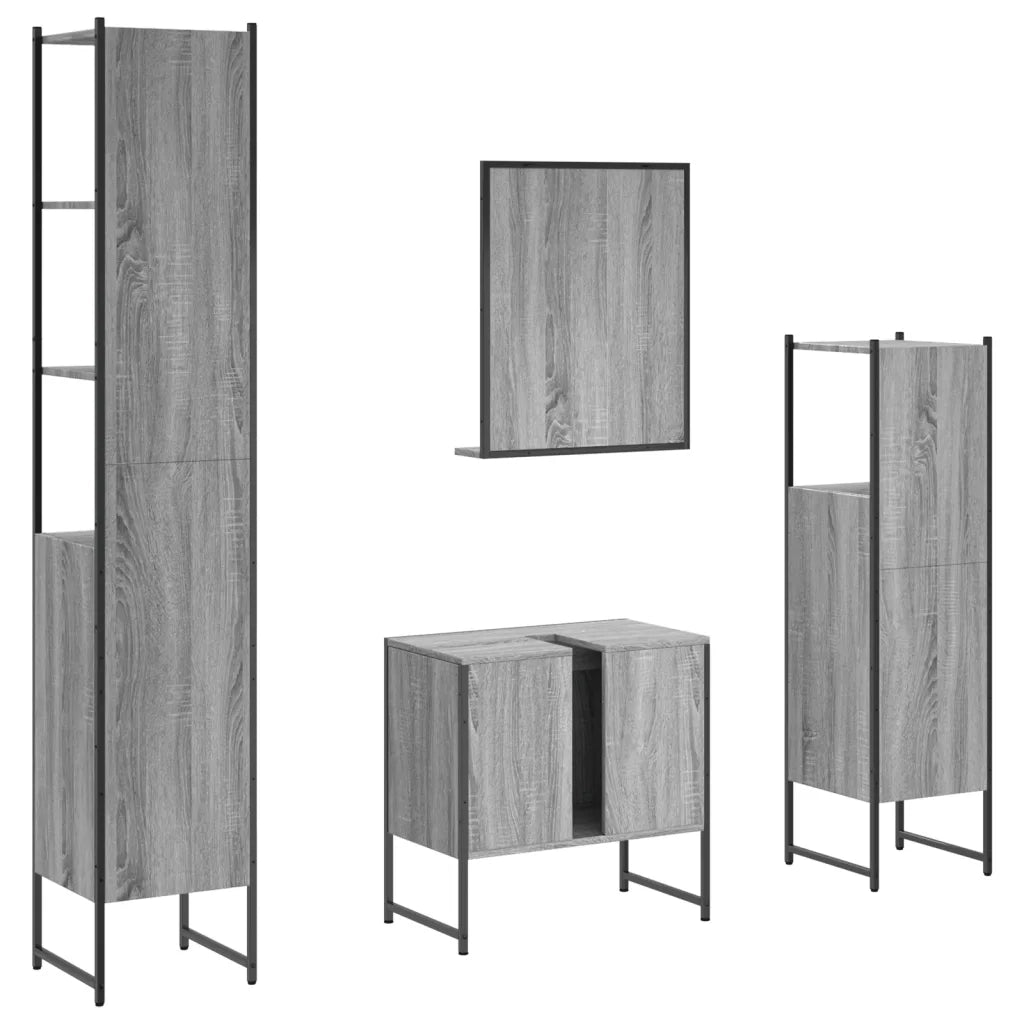Set Mobili da Bagno | Armadio da bagno 4 pz Grigio Sonoma in Legno Multistrato