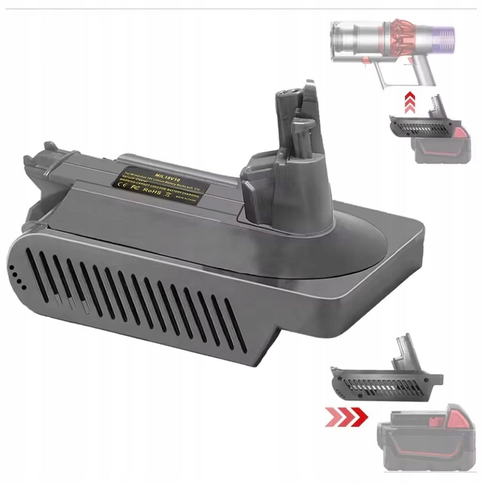 Adattatore Batteria per Aspirapolvere compatibile con Dyson V10 – Compatibile con Batterie Milwaukee 18V