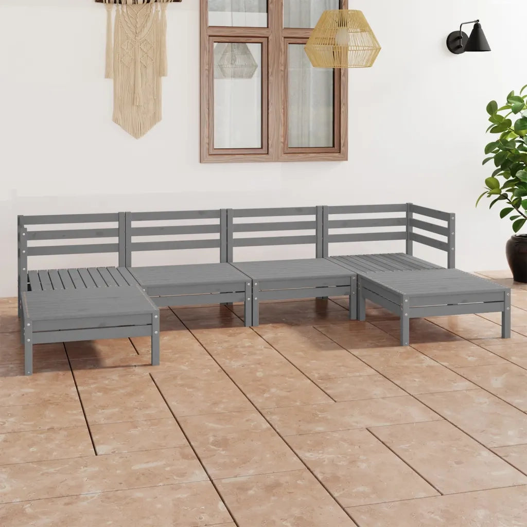 Set Salotto da Giardino 6 pz | Set di Mobili da Esterno in Legno Massello di Pino Grigio