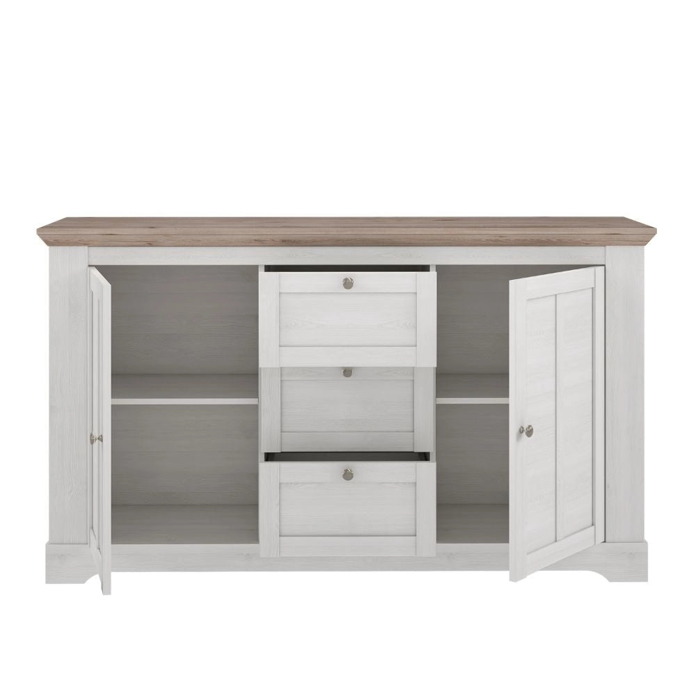 Madia Forma 2 Ante e 3 Cassetti Rovere Bianco Neve e Olmo Scuro 160 cm – Eleganza Contemporanea