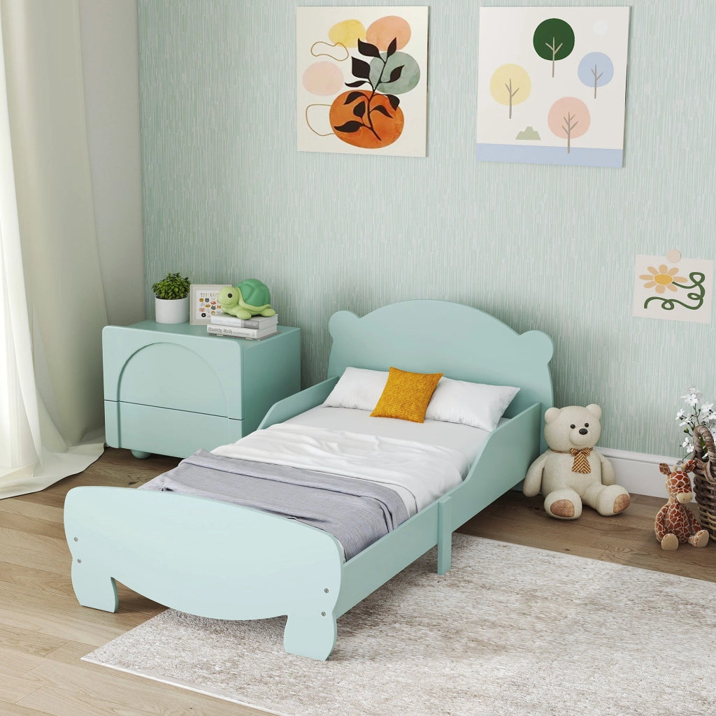Letto per Bambini con Testiera e Pediera a Orso ¨C Zephmum ¨C Legno 143.5x80x55 cm Verde