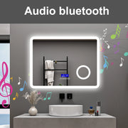 AICA Specchio da bagno  80 x 60 cm, dimmerabile, Blue tooth, Funzione Memoria, antiappannamento, 3 colori, Magnificatore,  orologio