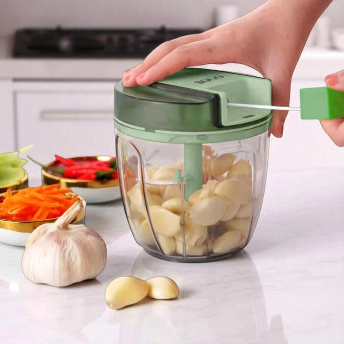 Tritatutto manuale da cucina con cordino, 5 lame acciaio inox 420, capacità 900ml, lavabile lavastoviglie - SOGO