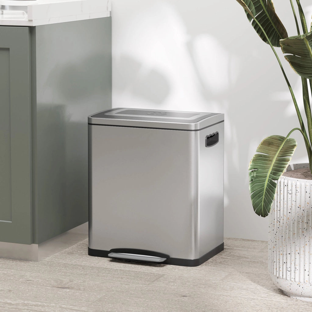 Pattumiera a Pedale 2 Sezioni 15L 40x34,8x47,5 cm in Acciaio Inox e PP