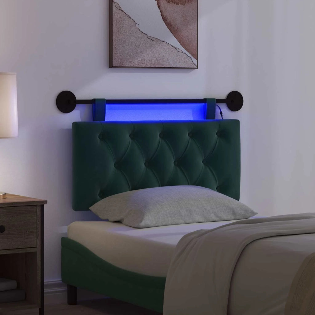 Testiera sospesa Con luce LED Verde Scuro Velluto